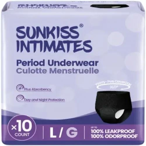 10 x SUNKISS INTIMATES Period Underwear Black L | 1 Pack of 10