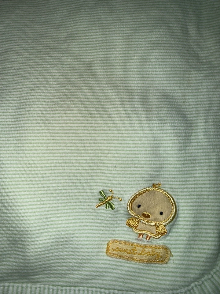 Carters Just One Year婴儿毯黄色鸭绿色条纹棉质 — 第 4/4 张图片