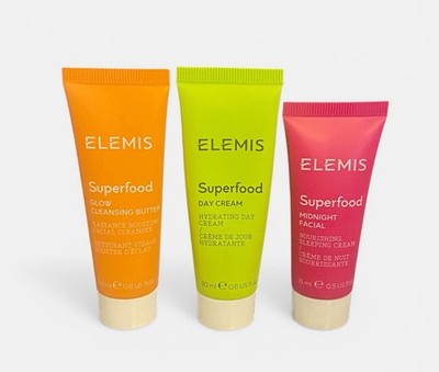 Elemis Superfood 3- Piece TRAVEL-SIZED Set Cleanser, Day/Night Cream NWOB
