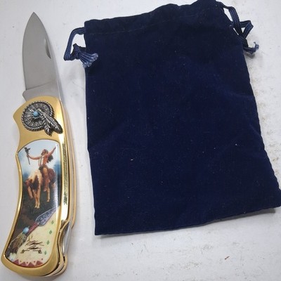 Franklin Mint ''Deliverance'' Native American Collector Knife Pouch pearl inlay