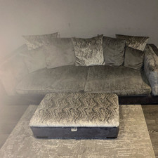 DFS Grey Velvet 4 Seater Sofa With Scatter Cushions Modern 220x100x45cm