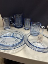 Blue Indiana Tiara Glass Nursery Rhythm Set Place Setting Vintage