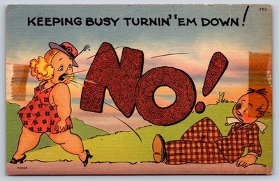 Vintage Postcard, Humor, Keeping Busy Turnin' 'em Down!