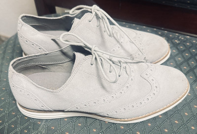 Cole Haan Shoes Women's Lunargrand Wing Tip Oxford Gray Suede Lace up sz 5B