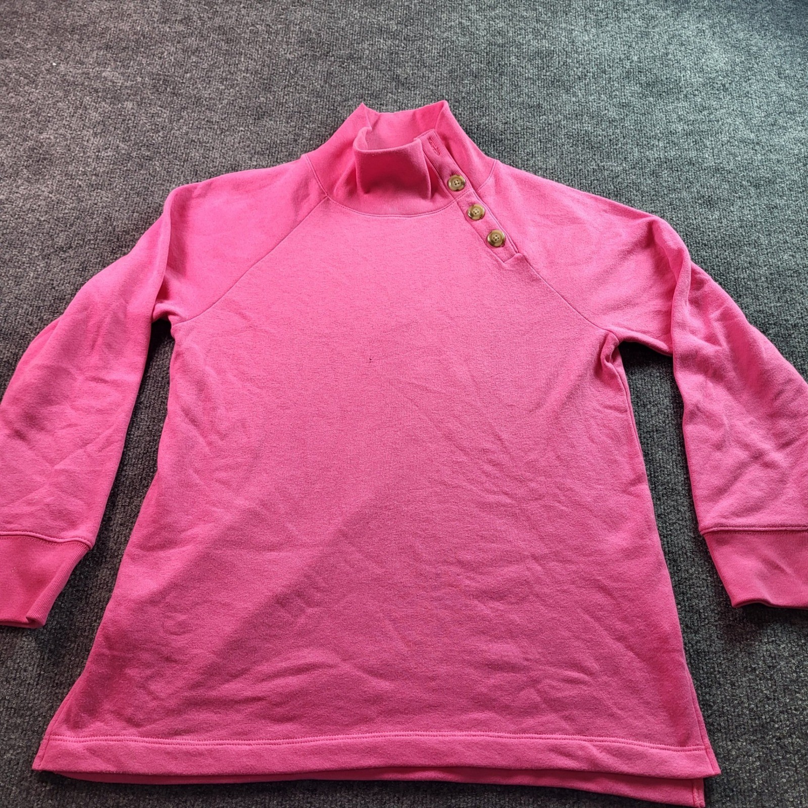 J. Crew Pink Mock Neck Button Detail Long Sleeve Sweatshirt Top Size S