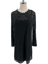 LOFT Dress Women’s Size 4 Black Eyelet Lace Long Sleeve LBD Shift Goth Coquette