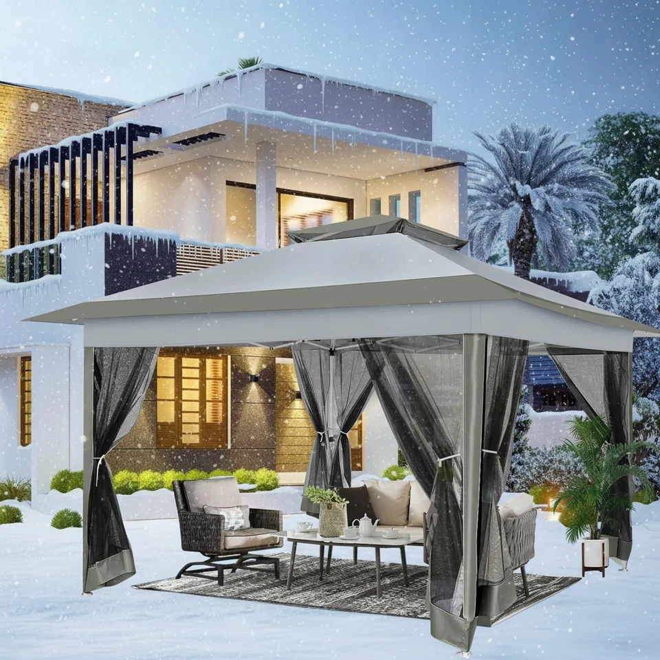 HOTEEL 3,65x3,65m Pavillon Wasserdicht Doppeldach Faltbar Gartenzelt mit Moskitonetz