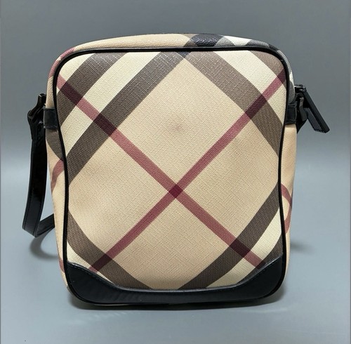 Burberry London Beige Check Cross Body Bag Plaid with Red Leather Accent Vintage - Picture 3 of 9