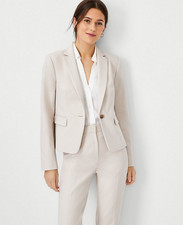 NEW ANN TAYLOR 179 IVORY PORCELAIN STRETCH COTTON ONE BUTTON BLAZER SZ 4