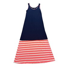 THML Navy Blue Coral Striped Colorblock Sleeveless Maxi Dress TM2677 Large