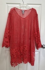 CATHERINES Lace Cardigan Womens 3X Open Front Coral Kimono 26/28W