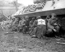 GI’s and German POW take cover World War II WWII WW2 8x10 Photo 900c