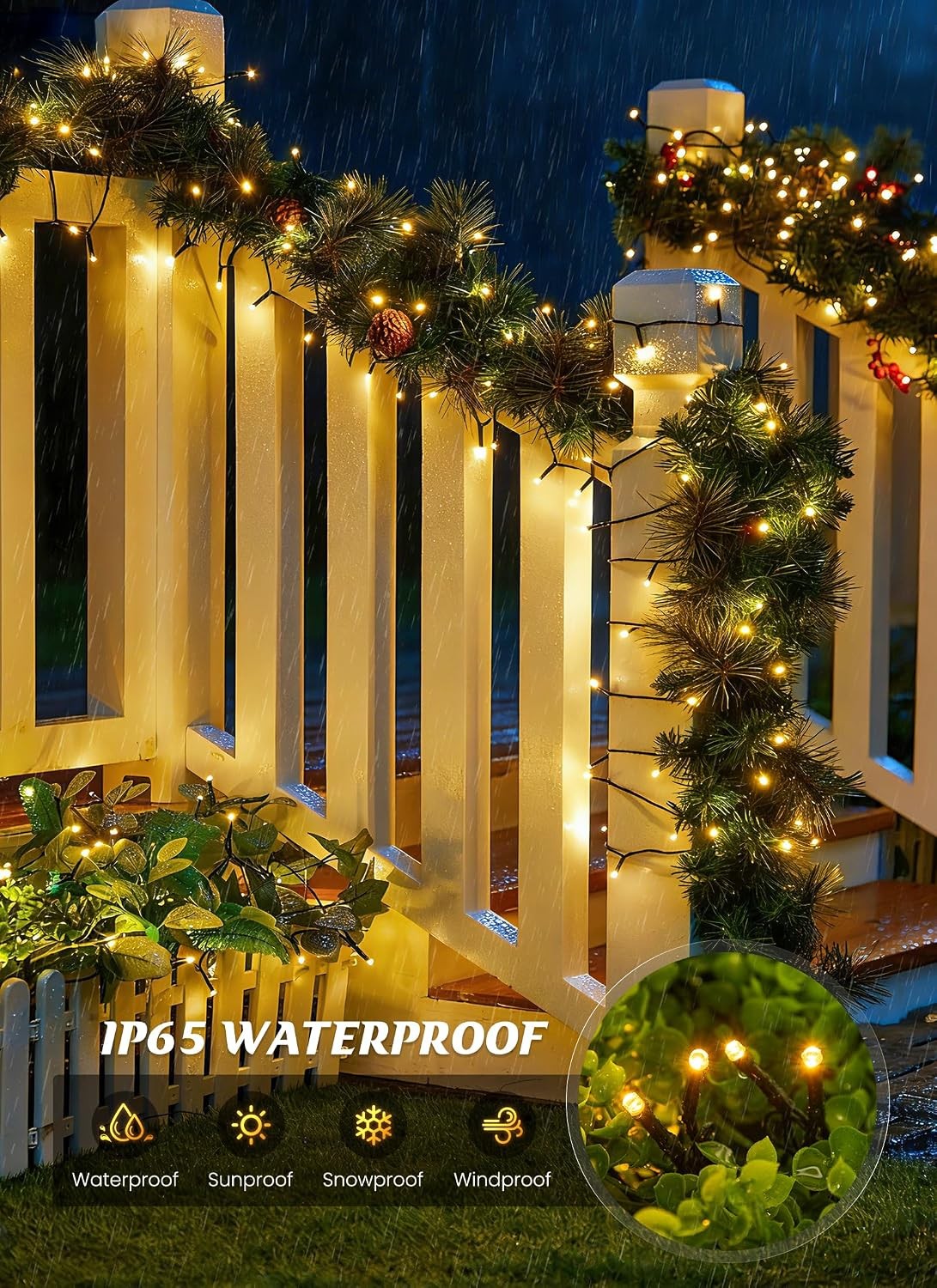 Warm Led String Lights Solar String Lights Outdoor 2 Pack 80 FT 200 LED Warm White Waterproof ...