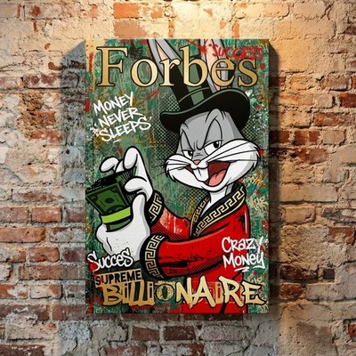 Bugs Bunny Wandbild Forbes Business Kunst. Acrylglas, Leinwand, Poster, Pop Art