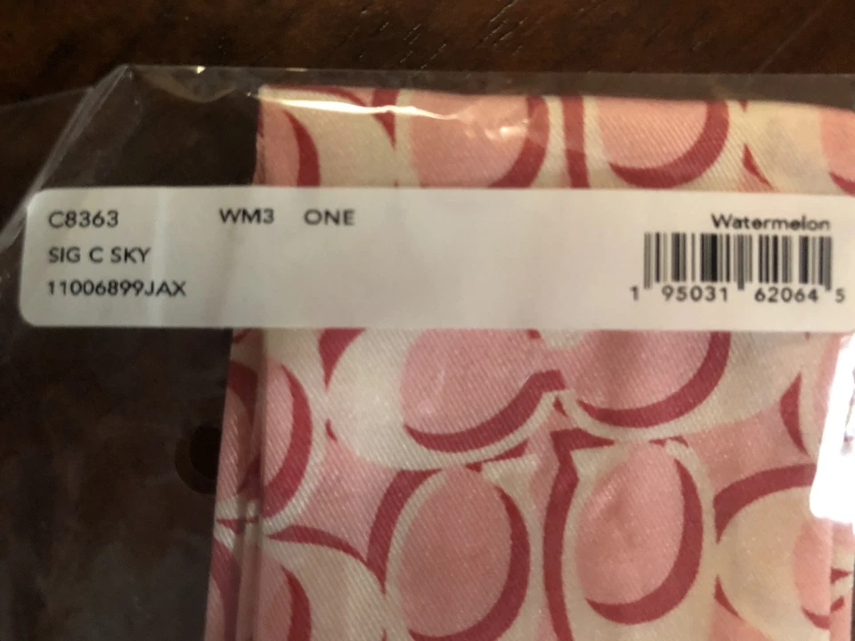 NWT Coach C8363 Signature Print Silk Skinny Scarf Pony Watermelon Pink - Image 4 of 4