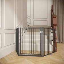 Free Standing Dog Gate with Door, 30'' Tall Foldable Dog Fence for Indoor  Outd