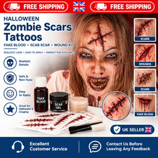 Halloween Zombie Scars Tattoos Fake Blood Scab Scar Wound Costume Make-Up Kit UK