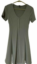 Forever 21 Olive Green Flare Mini Dress Sz S Button Front Tie Back EUC!
