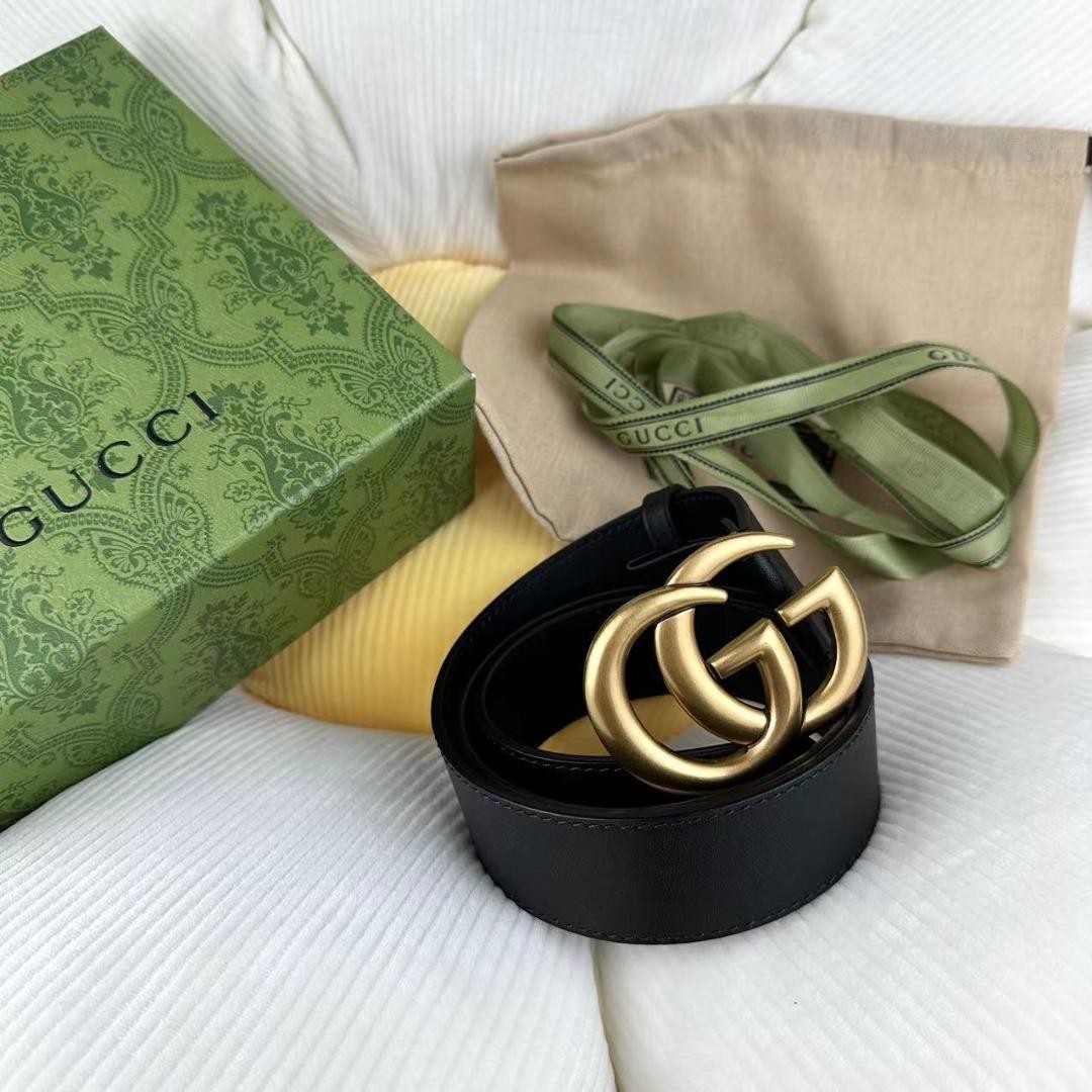 GUCCI GG Marmont Authentic Black Leather Belt With Box Made in Italy