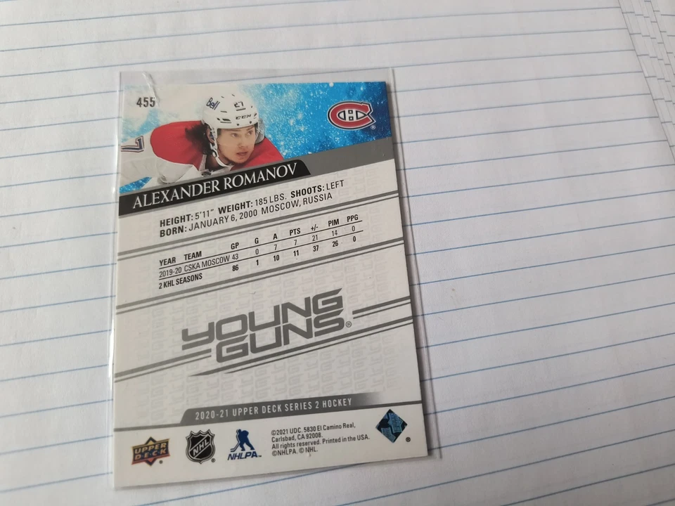 2020-21 Upper Deck - Young Guns Alexander Romanov #455 (RC) - Image 2 of 4