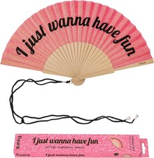 - Original folding fan with Have Fun message Modern and colorful wooden Pink