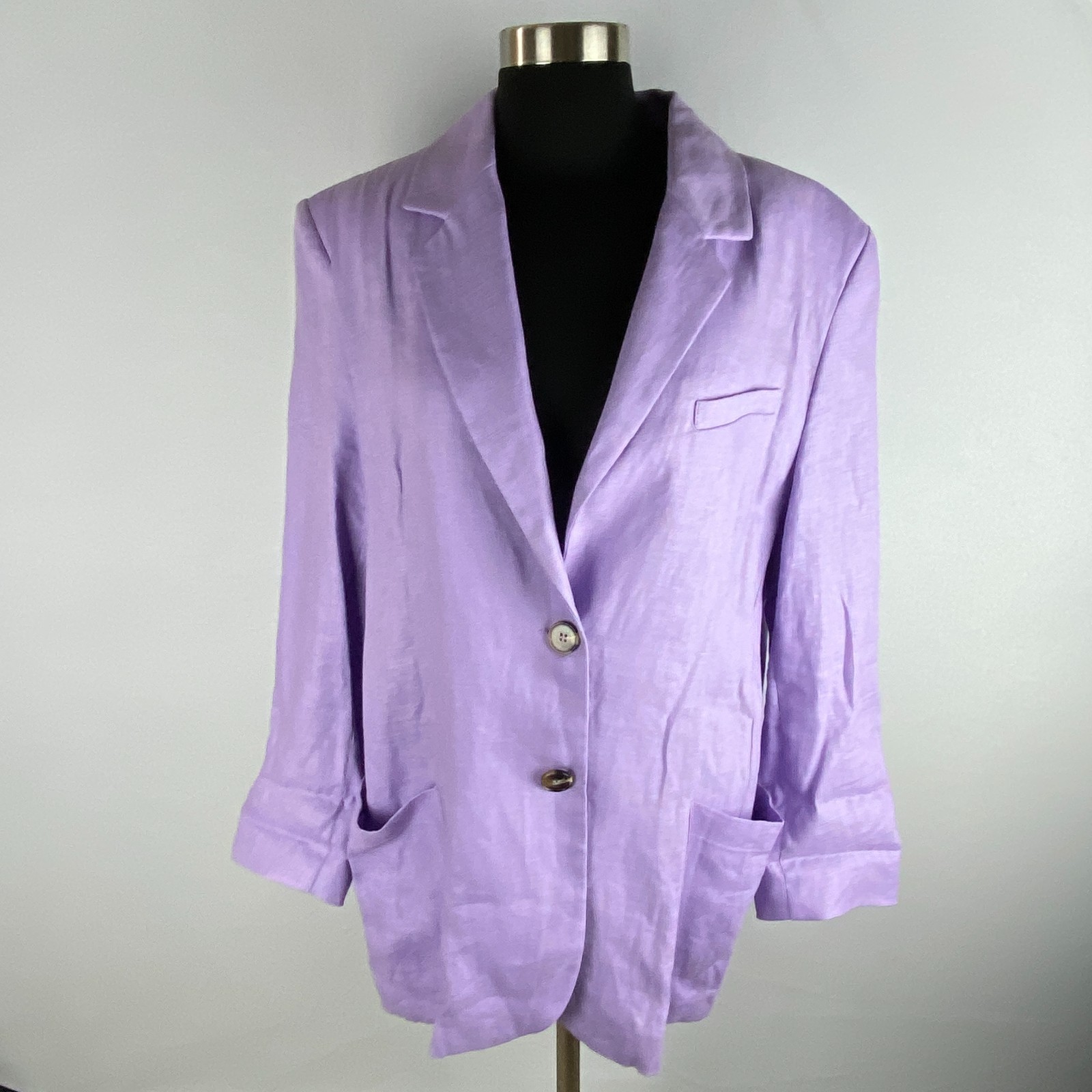 Zara Womens Purple Blazer Jacket Notched Collar Pockets Linen Work Job S thumbnail 2