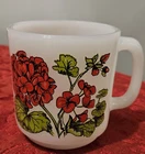 Glassbake The Red Geranium 77 Coffee Mug Cup Vintage Milk Glass