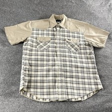 Wrangler Brushpopper Western Shirt Mens XL Beige Plaid Pearl Snap Cowboy