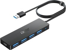 4-Port USB Hub, USB 3.0 Splitter with Type C Power Port, Laptop  PC Extender 4