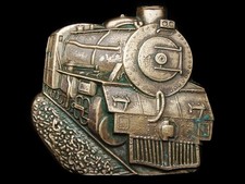LH11123 VINTAGE 1979 CUT-OUT  STEAM LOCOMOTIVE  SOLID BRASS RAILROAD BUCKLE
