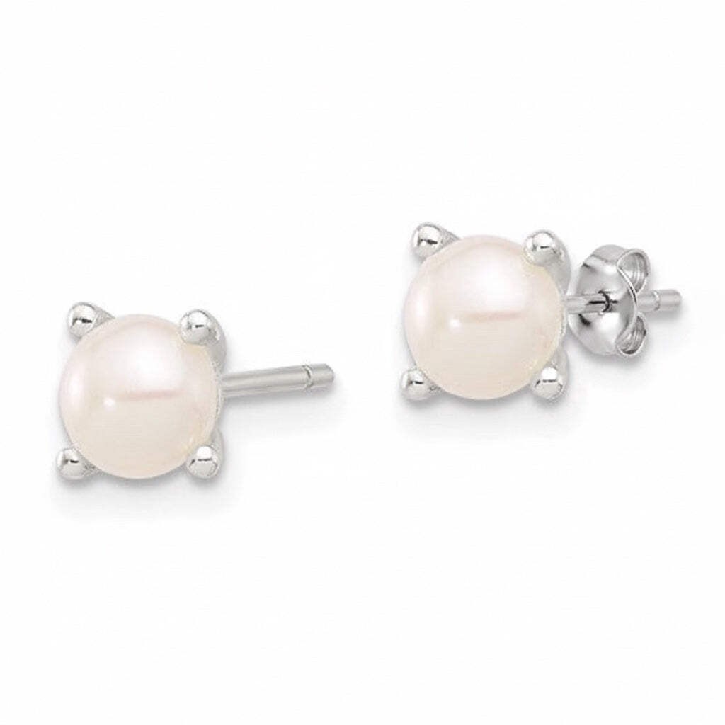 Sterling Silver Prong Set Cultured Freshwater Pearl Earrings