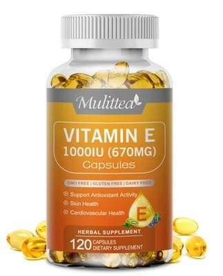 Mulittea Vitamin E 670 mg (1000 IU), 120 Softgels, Natural Antioxidant, Skin, IS