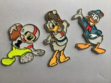 Set Of 3 Vintage Walt Disney Character Magnets Donald Duck Mickey Mouse Sports