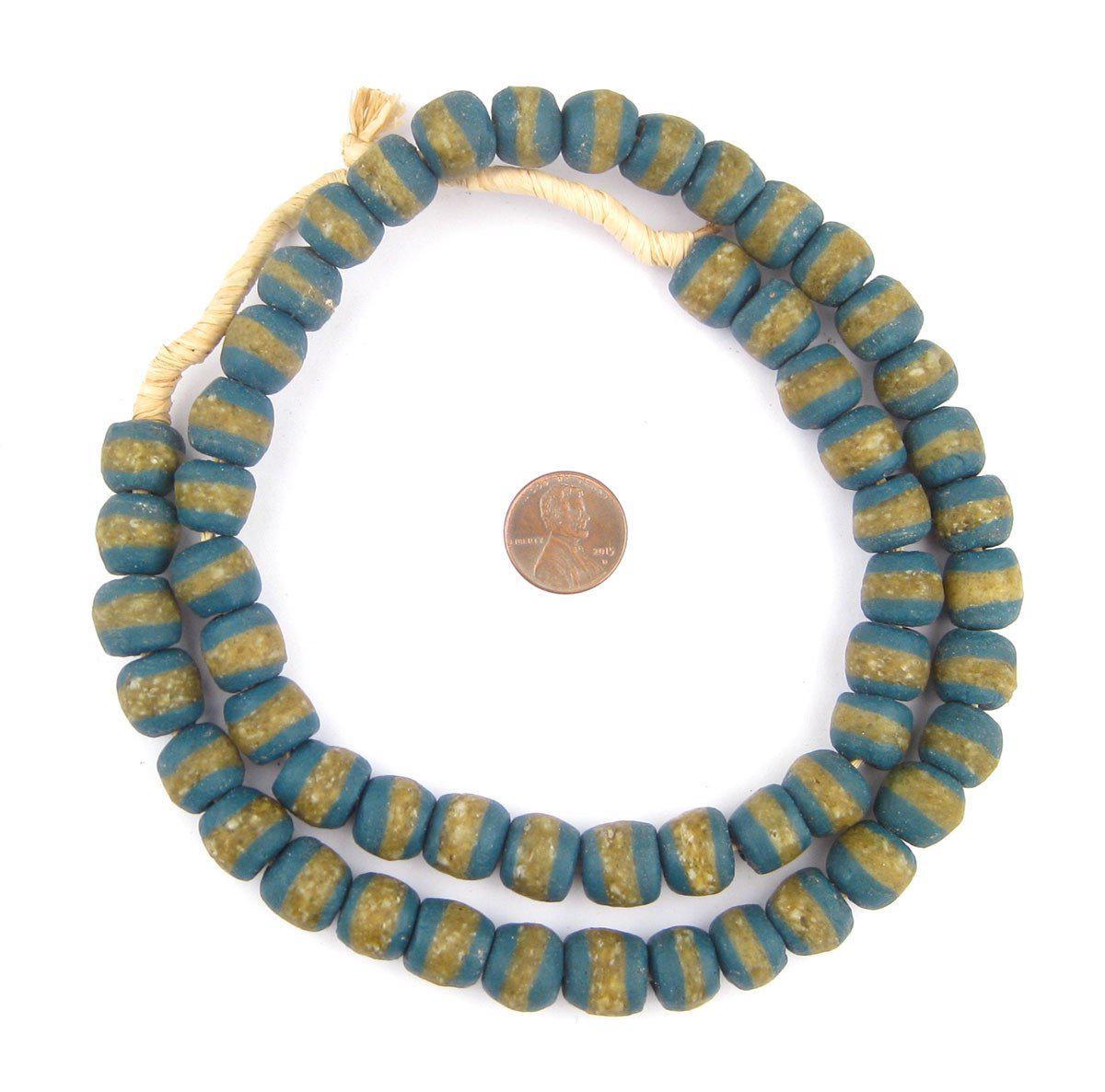 Teal Kente Krobo Beads 14mm Ghana African Green Round Glass Large