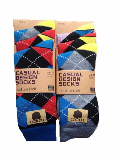 12 Paar helle Argyle-Diamantsocken reich an Baumwolle Lycra-Design für Herren UK-Größe 6–11 - Bild 6 von 6