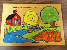Vintage 1979 Fisher Price Wooden Puzzle Matching Colors 522 5 pieces