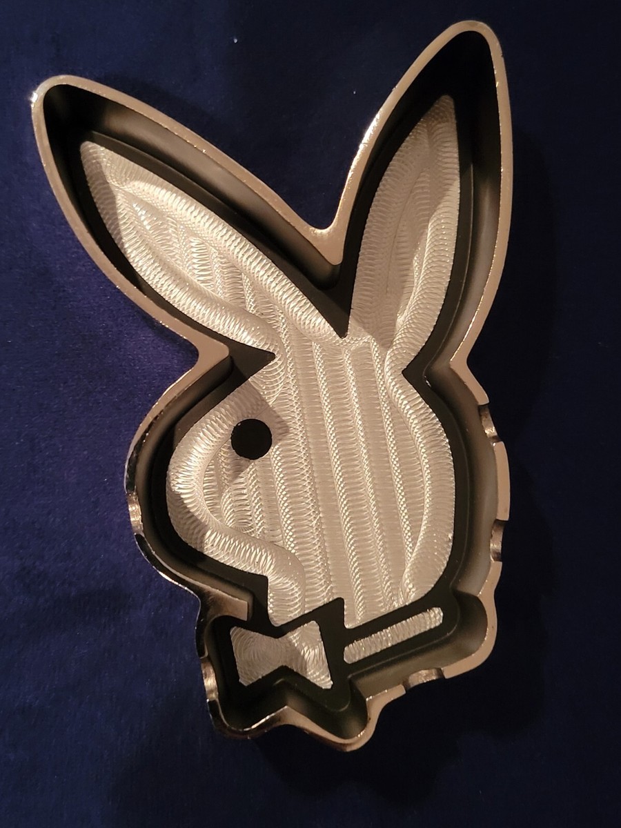 Vintage Playboy Rabbit Head Design Ashtray Chrome and Black Metal