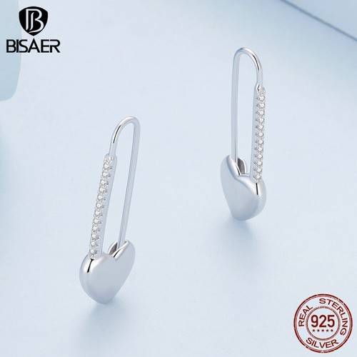Bisaer 925 Sterling Silver Heart-Shaped Button Pin Earrings Jewelry Women Gifts - Picture 6 of 15