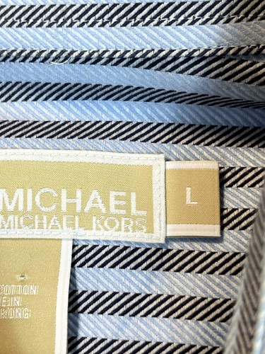 MICHAEL KORS Shirt l Large Mens Blue Black/Gray Stripe Cotton - Picture 9 of 17