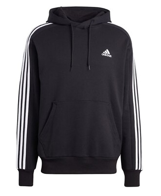 Adidas Men 3-Stripe French-Terry Hoody Shirts Black Jersey Casual Shirt  IC0435