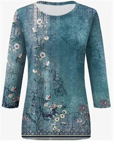 Top donna estivo etnico floreale slim carino top girocollo slim fit t-shirt UK - Foto 9 di 16