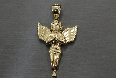 Echt 10K massives Gelbgold 2'' Diamantschliff betender Engel Charm Anhänger.