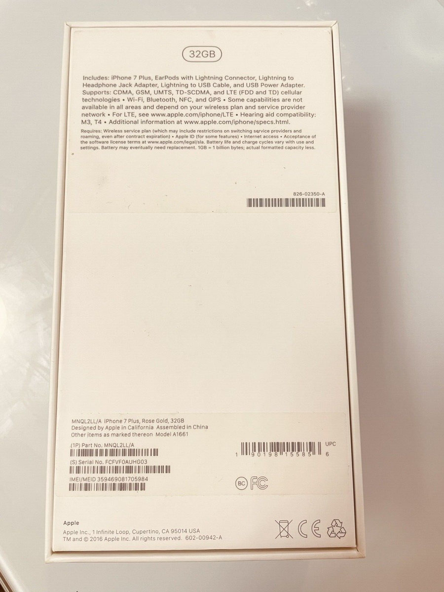 EMPTY BOX ONLY (NO PHONE) Apple iPhone 7 Plus 32 GB ROSE GOLD