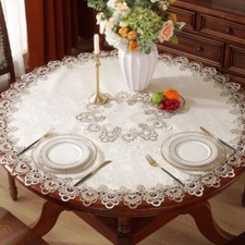 White Round Tablecloth Vintage Fabric Lace Embroidered Table Cloth Covers Decor