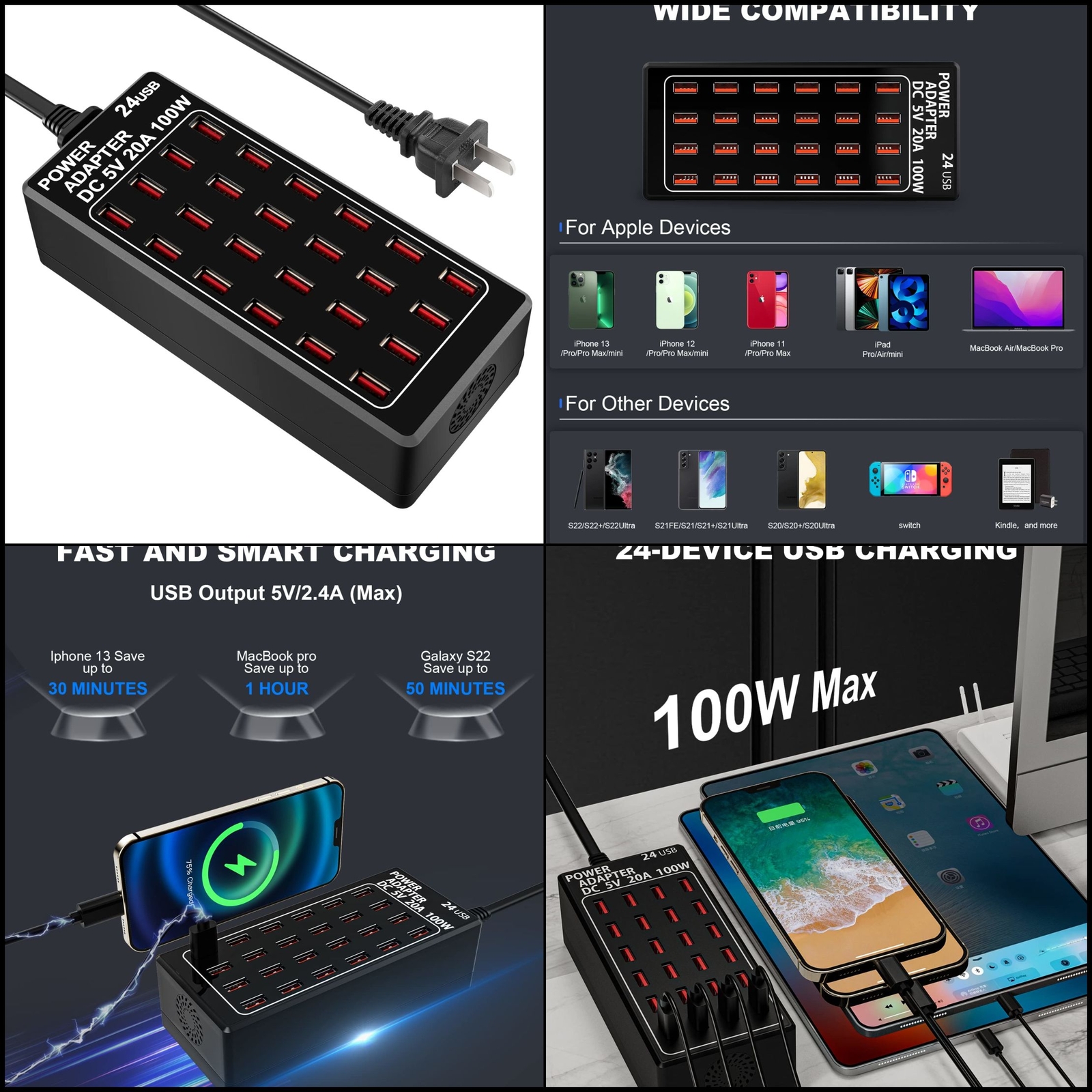 24-Port 100W USB Charging Station for Fast Multi-Device Charging-image
