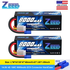 2xZeee 4S Lipo Battery 8000mAh 14.8V 100C EC5 for RC Car Truck Tank Racing Hobby