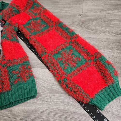 Holiday Time Red Sweater Size M French Bulldog Checkered Snowflakes Oversized - Picture 6 of 12