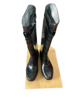 Lauren Ralph Lauren Womens Rossalyn II Green Plaid Pull On Rain Boots Size  7b