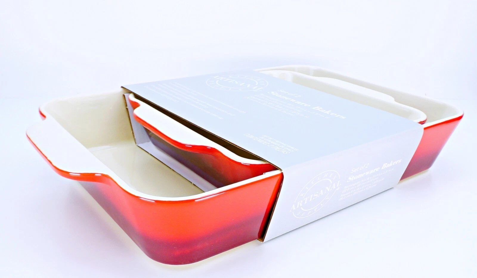 Rectangular Ceramic Baking Pan Set Stoneware 2 Piece Artisanal Kitchen Supply