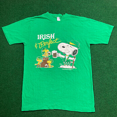 Vintage Peanuts Shirt Mens M Green Snoopy Woodstock Irish Vintage Peanuts Shirt Mens M Green Snoopy Woodstock Irish